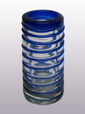 MEXICAN GLASSWARE / Cobalt Blue Spiral 2 oz Tequila Shot Glasses (set of 6) / Cobalt blue threads spinned to embrace these gorgeous shot glasses, perfect for parties or enjoying your favorite liquor.